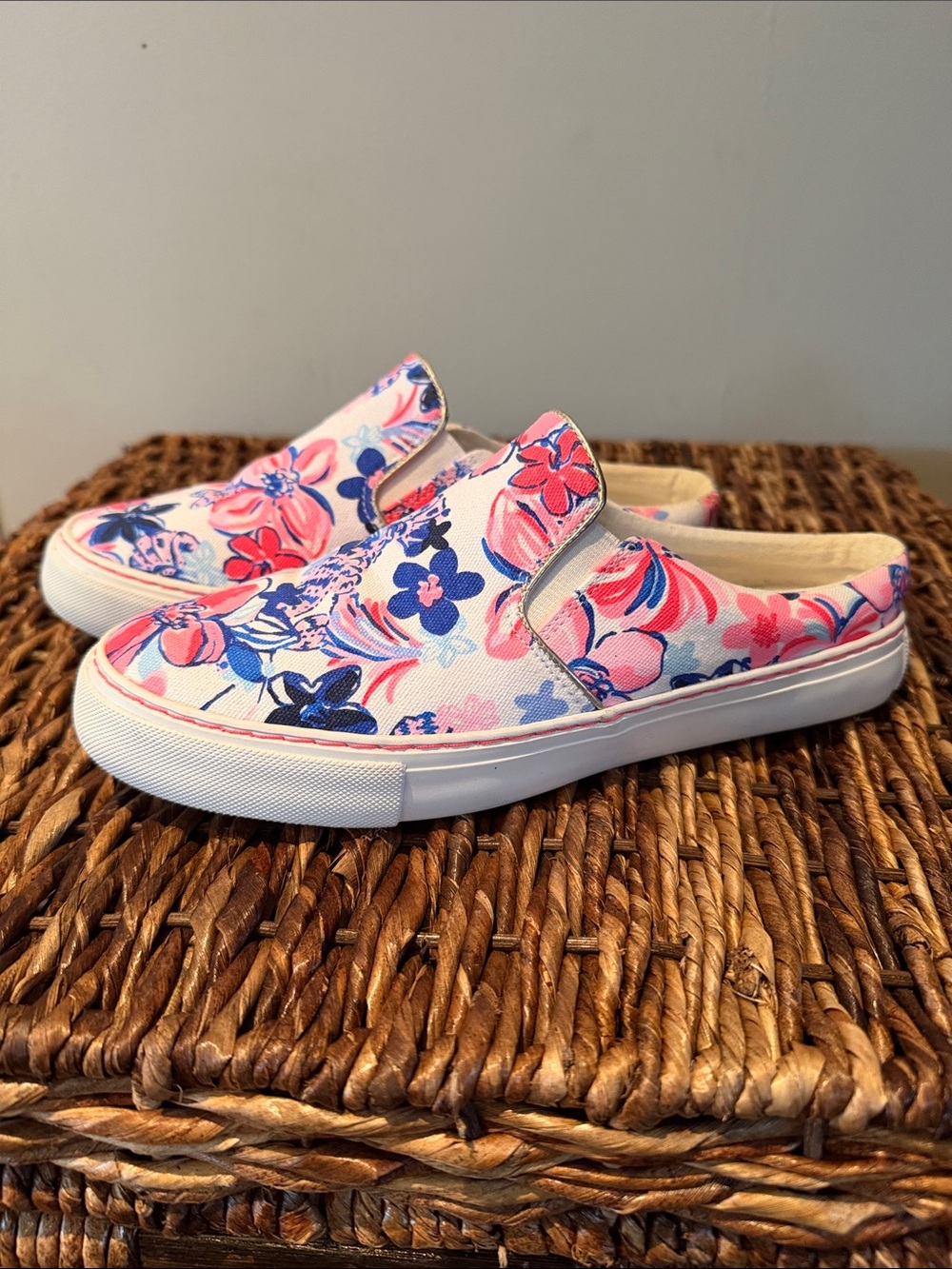 Lilly Pulitzer Floral Slip-On Mules - Pink & Blue